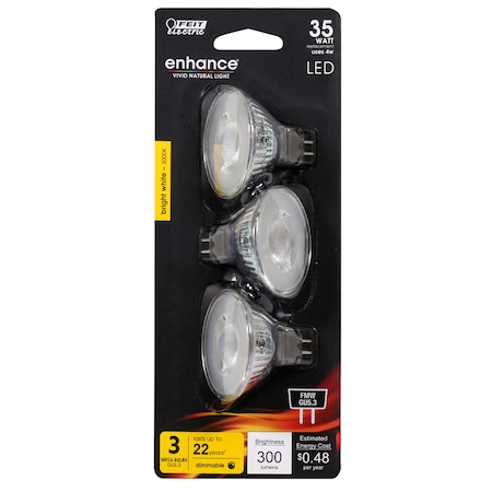 Feit Electric Feit Enhance MR16 GU5.3 LED Bulb Bright White 35 Watt Equivalence 3 pk BPFMW/930CA/3